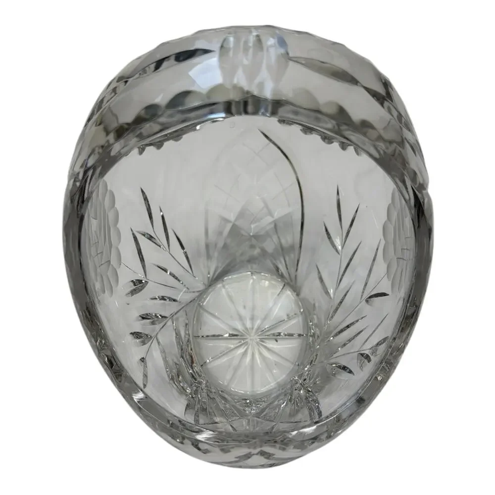 Vintage Bride's Basket Centerpiece Pineapple Crystal Clear Lead Cut Glass 7.5”